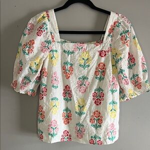 Draper James White Floral Embroidered Blouse